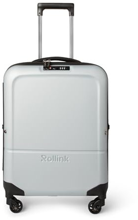 Rollink Flex Light Handgepäck Trolley Koffer – Faltbar (75% Platzersparnis), Ultraleicht (nur 2,45 kg), 4 Rollen, 55x40x20 cm, ideal für Reisen & Geschäftsreisen (Carry-On) (Silber)