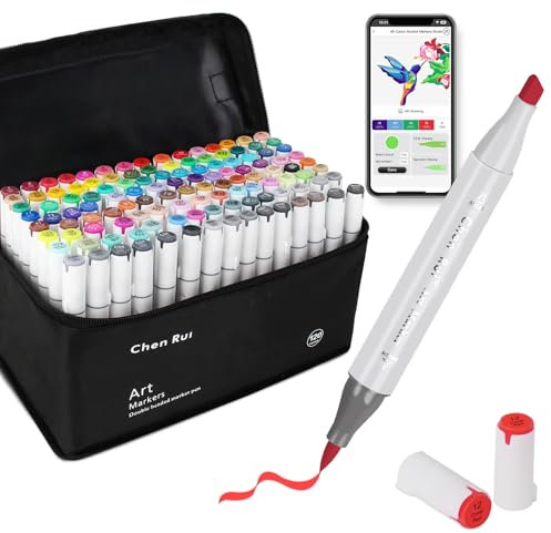 120 Colours Alcohol Brush Markers with Free App, Brush and Chisel Tip Alcohol Pens for Adults and Kids, Drawing Markers for Anime Manga Drawing and Sketching