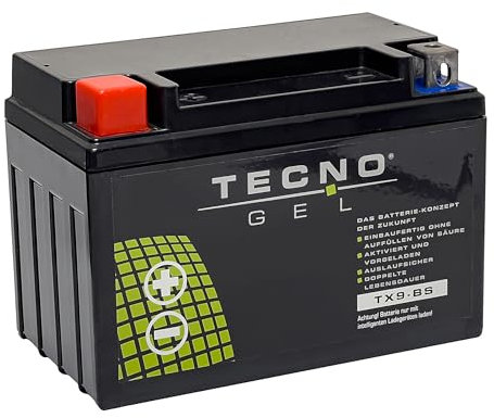 TECNO-GEL Motorrad-Batterie YTX9-BS spez für Kawa Z1000, ZRX400, ZX-6R, ZX7-RR, ZX9-R, ZXR400, ZXR750, Keeway div, für KTM 390, 640, 790, 125, 200, Duke uvm, Kymco Agility, Dink, Downtown