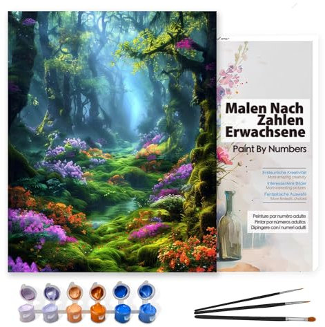 Bougimal Malen nach Zahlen Erwachsene, DIY Handgemalt Ölgemälde Kit Mit 3 Pinseln und Acrylfarbe, Als Geschenk 40X50CM, Ohne Rahmen, Wald
