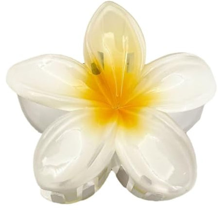 Pinces à cheveux en forme de fleur hawaïenne, grandes pinces à cheveux en forme de fleur, antidérapantes pour cheveux épais, fins, blanc et jaune
