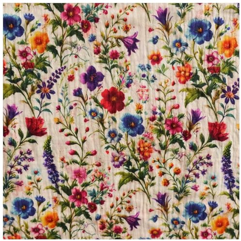 Musselin Flower Double Gauze Digital Print ab 0,5m x 1,38m Baumwollstoff Meterware, Motiv:Blumen 8