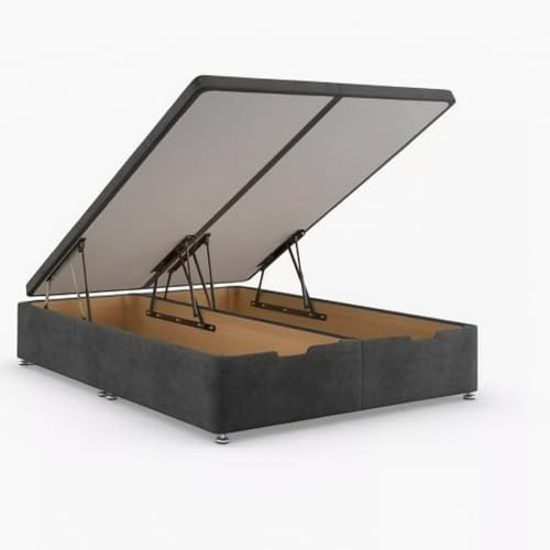 Soft Velvet Ottoman Storage Divan Base - Plush Gas Lift Up end & side opening (Plush Grey, 5ft king size end lift opening)