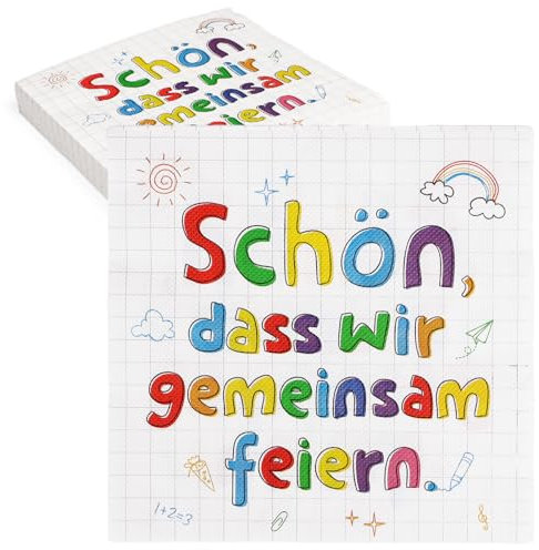 MEJOSER 40 Stück Servietten Einschulung Deko Mädchen Junge 33x33cm Schulanfang Tischdeko für Schulkind Schuleinführung Kindergeburtstag Schule Kindergarten Kita Abschied