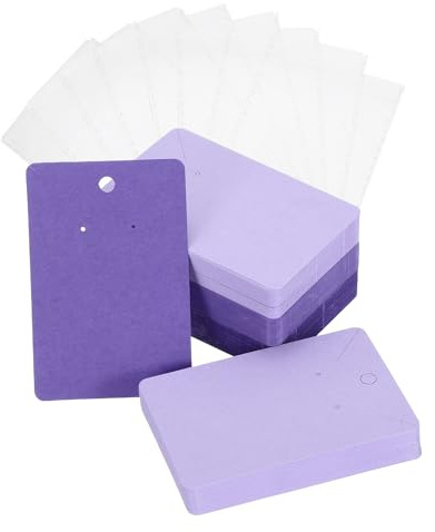 PATIKIL Earring Display Cards 200 Pcs Necklace Holder Cards with 200 Pcs Jewelry Packaging for Earring Necklace Jewelry Display Packaging Supplies (Light Purple/Purple, 3.5 x 2.4 Inches)