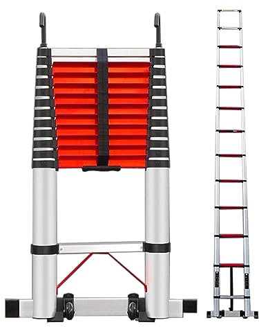 Escalera telescópica de Aluminio de 8 m, 7 m, 6 m, 5 m, 4 m, 3.0m, 2 m, Escalera Extensible Plegable telescópica Multiusos con Gancho para Trabajo doméstico al Aire Libre, Carga 150 kg (Color