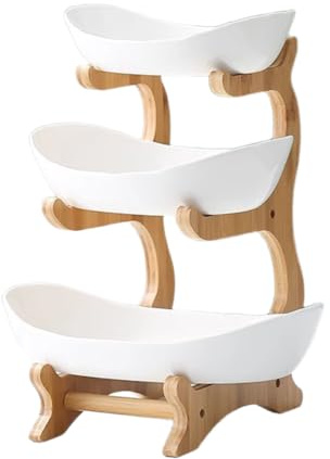 Fruit Bowl, Wooden Tiered Fruit Bowl, 3-Tier Large Capacity Fruit Baskets, Fruit Holder for Kitchen Countertop, Plastic Food Basket for Kitchen, Party, Restaurant, Vegetable, Snacks