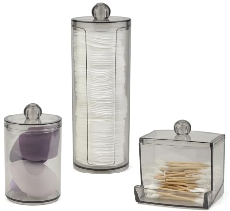 JINTANG 3 Pcs wattestäbchen behälter,Transparent schminktisch zubehör | wattepads spender,wattepads behälter,Für Badezimmer-Make-up-Tupfer Aufbewahrung(schwarz)