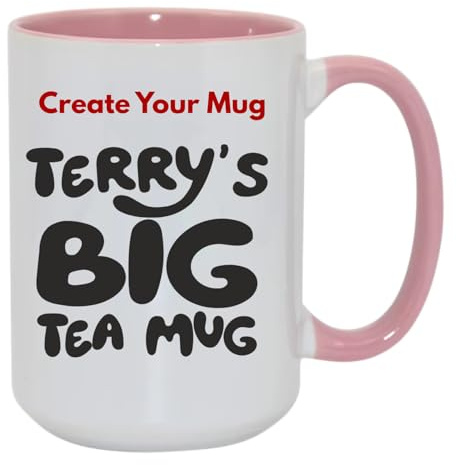 Fauntin Gifts Personalised Big Mug – Funny Custom Coffee or Tea Cup – Create Your Own Name Mug – Unique Gift for Him or Her (Pink Inside + Handle)