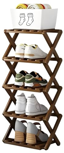 ECVUKQ Schuhregal Schmal Bambus, 5 Ebenen Schuhregal Faltbar Schuhregale Klein Vertikales Shoe Rack Faltbares für Eingang Schlafzimmer Ecke (75x26 cm)