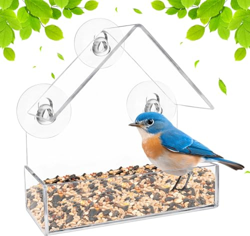 Vogelfutterspender, Acryl Vogelhaus Fenster mit 3 Saugnäpfen, Vogelfutterspender für Vögel, zum Füttern von Wilden, Rotkehlchen Meisen, 15 x 15 x 6 cm