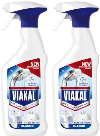 Viakal Bathroom Limescale Remover Spray CLASSIC 500ml (Pack of 2) – Powerful Multi-Surface Descaler for Taps, Showers, and Tiles – Removes 100% Limescale & Prevents Marks with Anti-Droplet Technology