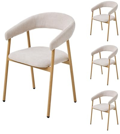 PPkrimnel Mittelalter Esszimmerstühle, Beige-Eiche, 4 Stück, Bogenlehne | 150kg Traglast, Ergonomische Bogenlehne, Weicher Chenille-Stoff, Stabiler Rahmen, Rutschfeste Pads, Schnelle Montage