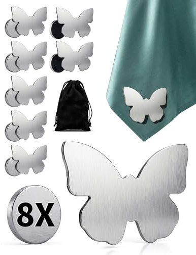 8+1 Tischdeckenklammern Magnet Tischdeckenbeschwerer Extra Schwer Tischdecken Beschwerer draußen Tischdeckengewichte Edelstahl Tischtuchklammern für alle Tisch Clips Tischklammern Schmetterling+Tasche
