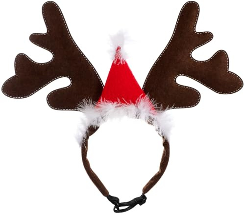 Veemoon Bandeau de Fête en Peluche Rouge Bois de Cerf Non Déformable pour Chien et Chat, Accessoire Adorable Saison des Fêtes et Promenades