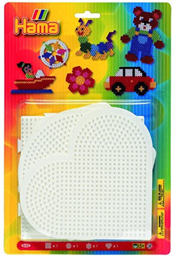 Hama Perlen 4452 Große Stiftplatten 4er Set für Midi Bügelperlen mit Durchmesser 5 mm, Motive Kreis, Herz, Quadrat und Sechseck in weiß, kreativer Bastelspaß für Groß und Klein