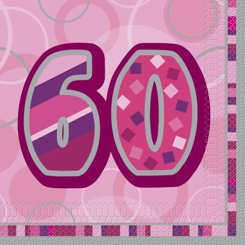 Unique Party 28443 - Glitz Pink 60th Birthday Paper Napkins, Pack of 16