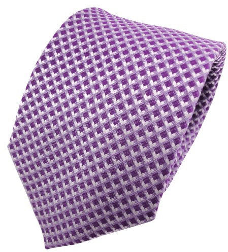 TigerTie Designer Seidenkrawatte in violett lila flieder violett silber kariert