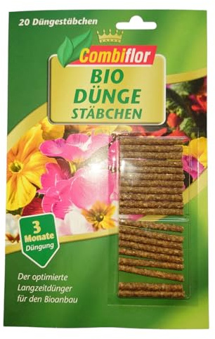 Combiflor Bio Düngestäbchen 20 Stück – Organischer NPK-Dünger (4+1+5) – Langzeitdünger für bis zu 3 Monate – Für Zimmer-, Balkon-, Topf- und Kübelpflanzen
