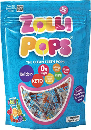 Zollipops Clean Teeth Lollipops – Anti-Cavity zuckerfreie Süßigkeiten mit Xylitol für ein gesundes Lächeln, ideal für Kinder, Diabetiker und Keto-Ernährung. Natürliche Fruchtsorte, 88 ml