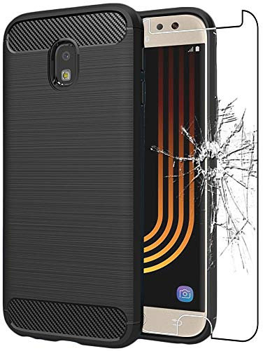 ebestStar - Cover per Samsung J5 2017 Galaxy SM-J530F, Custodia Protezione Carbonio Design, TPU Morbida Antiurto, Nero + Vetro Temperato