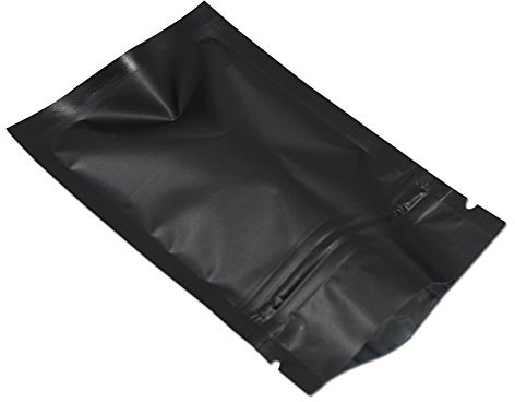 100 Pcs Matte Black/White/Green/Gold Zip Lock Aluminum Foil Package Bag Zipper Top Self Seal Flat Pouch Coffee Powder Tea Storage Mylar Bag 7x10cm (2.7x3.9 inch) (Black)