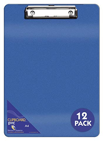 SECO Superior A4+ PVC beschichtetes Klemmbrett mit Hochleistungsklammer - Blau (12er Pack), 570A-A4-PVC-BU