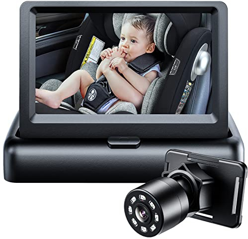 Espejo de coche para bebé de Imoro, vista infantil en el asiento trasero con visión amplia y transparente, visión nocturna, cámara dirigida al bebé, fácil de observar cada movimiento del bebé