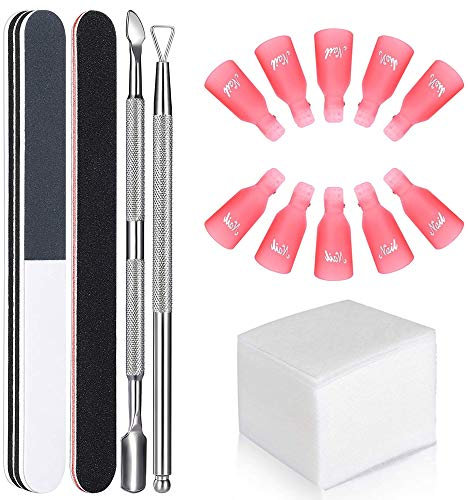 GeekerChip Dissolvant d'ongles Outil ensemble,10x orteils Nail Clips,100x Clou Coton Pads,1x coupe-cuticules,1x curetta,2x limes à ongles