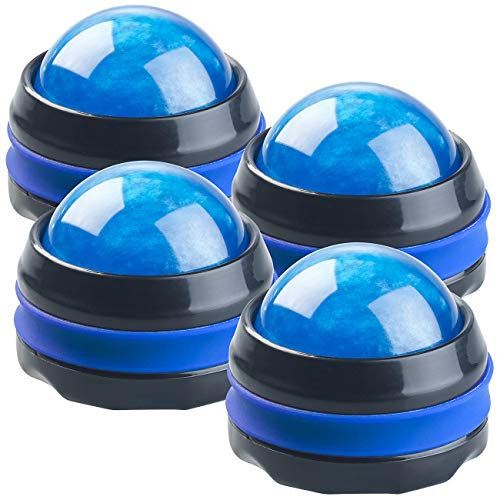 newgen medicals Massageroller Nacken: 4er-Set Massageroller für den ganzen Körper, mit 360°-Halterung, blau (Nacken Massage Roller, Massagekugeln, Fuss Massager)