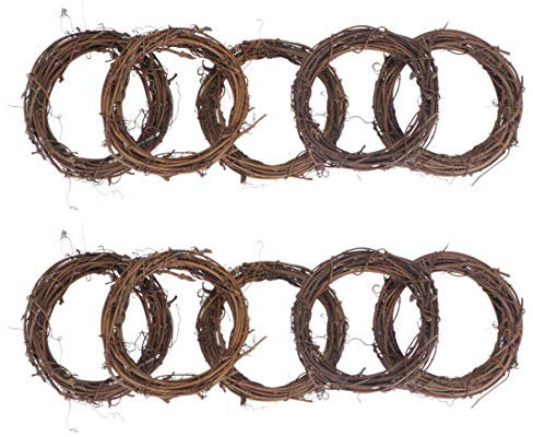 SUPVOX Grapevine Wreath Vine Branch Wreaths 10Pcs 10CM Natural Christmas Rattan Wreath Rings DIY Wreath Garland Decorations for Front Door Party Home Wall Hanging Decor