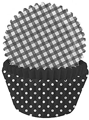 Anniversary House Pack of 75 Charcoal Black Gingham & Polka Mix Cupcake Cases, Polka Dot & Gingham Cupcake Cases for Baking, Baking Cups in Heavy Duty Greaseproof Paper, 3.2 x 5cm, CC054A