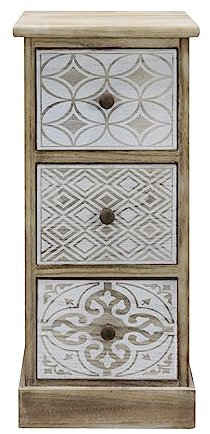 Rebecca Mobili Kommode mit 3 Schubladen, schmaler Shabby Nachttisch, beige weißes Holz, Eingangsraum - Maße: 63 x 29 x 25 cm (HxLxB) - Art. RE6535