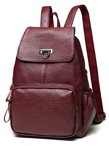 FANDARE Echtes Leder Rucksack Damen Stylisch Rucksäcke Wasserdicht Daypack Schultasche für Universität Arbeit Einkaufen Reise Rucksack Weinrot