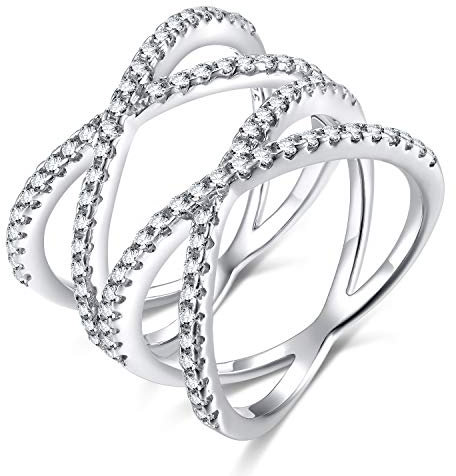 SOMEN TUNGSTEN Double X Criss Cross Ring 925 Sterling Silber Breiter Knöchel Stapelbarer Ring Eheringe für Frauen Hochglanz Poliert Größe 4-13, Metall, Zirkonia