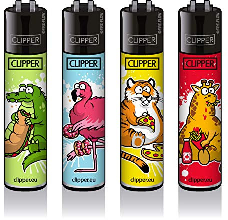 Clipper® Feuerzeuge - 4er Sets -neuste Kollektion + 1x Dhobia Gratis Clipper (Fat Animals) LMC272