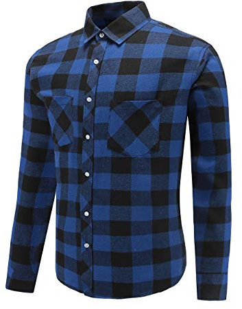Dioufond Chemise Flanelle Homme a Carreaux sur Chemise Bucheron Canadienne Chemise Carreaux Bleu S