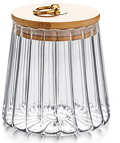 Vorratsdosen Glas FANTESTICRYAN, Vorratsgläser 1600ml mit Deckel aus Bambus, Aufbewahrungsglas Blütenblatt Dekorativer Behälter Metallgriff Leicht zu Greifen (Groß Konisch)
