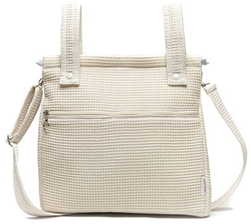 Nenel Einkaufstasche für Kinderwagen – Kinderwagentasche – Kinderwagen Organizer – Tasche Brotkasten – Waffle – Handmade (Sandfarbene)