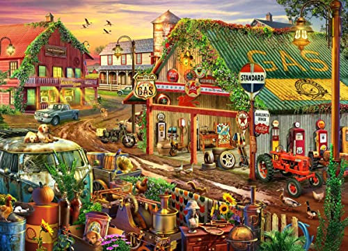 Brain Tree - Gas Station 1000 Piece Puzzle for Adults: With Droplet Technology for Anti Glare & Soft Touch