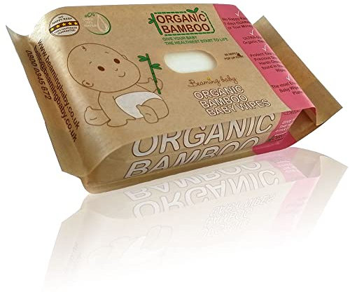 Beaming Baby Organic Bamboo, 100% Biodegradable Baby Wipes - 80 Wipes. Unscented, Plastic Free & Hypoallergenic with Organic Aloe Vera. Suitable for Newborn Sensitive Skin. Recyclable Paper Packaging