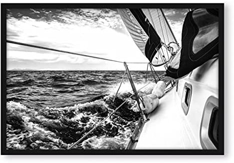 Pixxprint Segel der Yacht, Poster im Bilderrahmen, Format: 55x40cm, Kunstdruck gerahmt