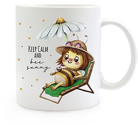 Tasse Emaille Becher Biene Bienchen im Liegestuhl Spruch Keep Calm and bee sunny Motiv Kaffeebecher Kaffeetasse Geschenk Bundle52 ts2061 eb663 ks355 - ausgewählte Größe: *1. Tasse*