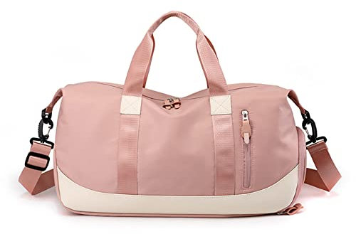 FANDARE Damen Reisetaschen Duffle Bag Nylon Sporttasche Faltbare Sporttasche Weekender Übernachtung Tasche Wasserdicht Handtasche Groß Kapazität Reisetasche für Sport Fitnessstudio Reisen Rosa