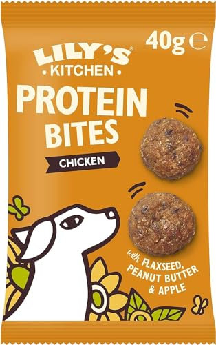 Lily's Kitchen Natural Adult Dog Treats - Protein Bites Chicken, Peanut butter and Flaxseed (12 Packs x 40g)