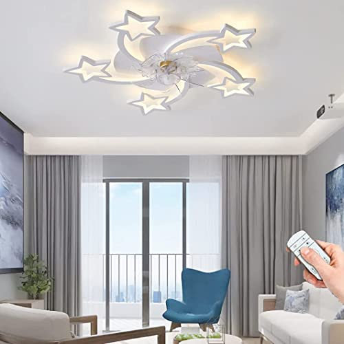 Becailyer Ceiling Fan with Lights, Modern Remote Control Dimming Star Shape Led Flush Mount Lamp 6 Gear Wind Speed Quiet Light Fixture for Living Room Bedroom, 29in/White /60W (FSD-5H)