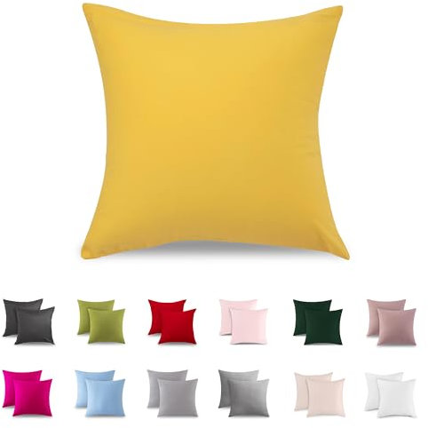 ATsense 2er Set Kissenbezug 50x50 cm - 100% Baumwolle, Gelb Kopfkissenbezug mit Reißverschluss, Super Weicher Kissenbezug, ÖkoTex Zertifiziert für Allergiker Geeignet