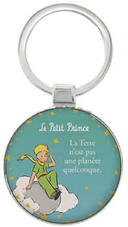 KIUB Porte clef Petit Prince rond en métal - motif le Petit Prince assis sur un nuage et pensant très fort à son renard