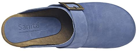 Sanita Urban Offener Clog | Original handgemacht | Leder-Holzclogs für Damen | Nachhaltige Materialen | Taube blau | 39 EU
