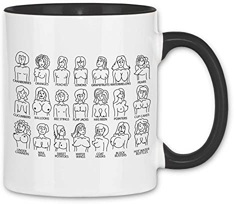wowshirt Tasse Busen Titten Brüste Brustformen Brusttypen, Farbe:White - Black